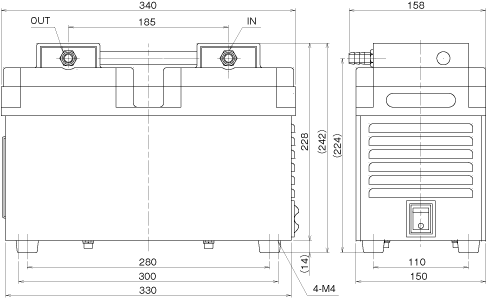 ダイアフラム型ドライ真空ポンプDTC DTC-60 寸法図