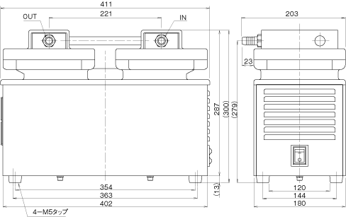 ダイアフラム型ドライ真空ポンプDTC DTC-120 寸法図